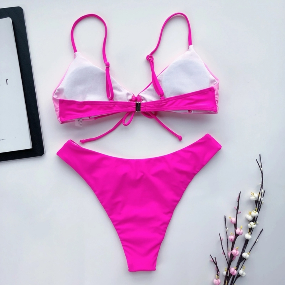 New Sexy Contrast High Cut Leg Bikini Set Swimsuit - Picture 6 of 10